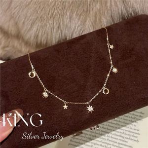 สร้อยคอเงินแท้ประดับดาวและพระจันทร์ ประดับด้วยมอสซาไนต์ สำหรับผู้หญิง สวมใส่ได้ทุกวัน ดีไซน์ทันสมัย - Product Image 1