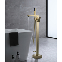 Robinet de baignoire en laiton avec finition or brossé, support de sol de luxe avec remplissage de baignoire cascade et poignée de douche en laiton