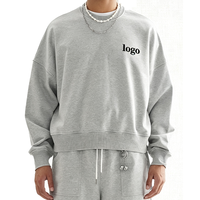 Sweat-shirt à coupe ample en coton lourd 420 g/m² avec logo personnalisé brodé en appliqué |   Pull court et large pour homme |   Streetwear vintage