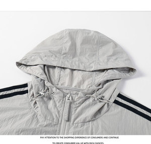 Veste de sport d'été à capuche rayée, coupe-vent, légère, à fermeture éclair, <span class=keywords><strong>protection</strong></span> UV, en nylon 130g, séchage rapide - Product Image 5