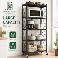 Étagère de rangement de cuisine à 5 niveaux en acier au carbone avec roulettes pour l'organisation des appareils électroménagers et des garde-manger domestiques