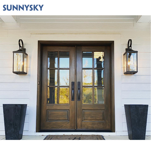 Porte d'entrée pivotante double en <span class=keywords><strong>pierre</strong></span> extérieure Sunnysky avec porte d'entrée moderne en acier inoxydable et verre - Product Image 2