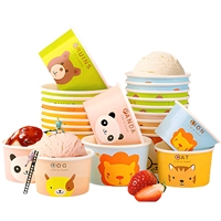 Gobelet jetable à paroi simple pour desserts animaux, yaourts, crèmes glacées, avec impression personnalisée et couvercle transparent, pour magasins, cafés et fêtes