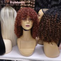 Perruque Pixie bouclée avec frange, 14 pouces, densité 250, fabriquée à la machine, en cheveux humains véritables, idéale pour les débutantes, pour le quotidien et les fêtes