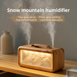 Nuevo humidificador doméstico de doble chorro con luz nocturna de montaña nevada y efecto de nieve artificial para escritorio - Product Image 2