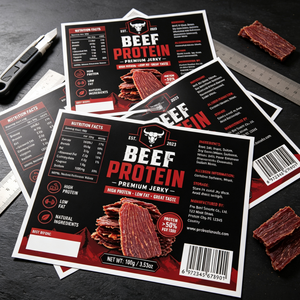 Étiquettes personnalisées imprimées pour produits carnés séchés, papier couché de qualité supérieure, autocollants graphiques vifs pour collations protéinées - Product Image 3