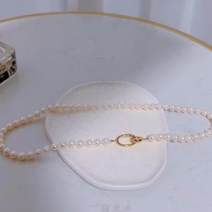 Collar de Perlas de Agua Dulce Naturales de 7-8 mm, Casi Circulares con Ligeras Imperfecciones, Cuentas Brillantes, Cadena para Mamá, Accesorios - Product Image 4