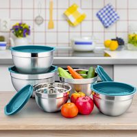 Ensemble de mélange et de service de 5 bols à salade en métal ensembles de bols à mélanger de cuisine en acier inoxydable avec couvercles hermétiques verts