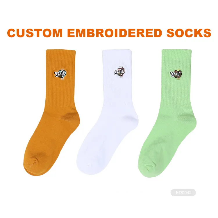  FY  Design your own crew custom cotton print embroidered OEM Socks embroidery logo customize custom made logo sports men socks