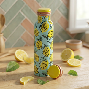 Modern Fruit Pattern Cute Lemon Pattern <b>Metal</b> <b>Water</b> <b>Bottle</b> with Lid Portable Travel Drinkware - Product Image 1