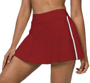 Women's Red Tennis <b>Skirt</b> With White Side Stripe <b>Elastic</b> Waist Moisture Wicking Polyester Summer Sport Apparel Regular Fit - Product Image 1