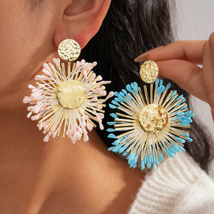 Vintage Party Raffia Tassel Ruffled <b>Earrings</b> Exaggerated Fashion <b>Drop</b> <b>Earrings</b> Women Jewelry - Product Image 1