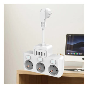 Power Strip Extension EU Socket Multi <b>Plug</b> Extension Socket 3 Outlets <b>with</b> 3 USB 1 TYPE-C and Independent Control Button <b>Switch</b> - Product Image 5
