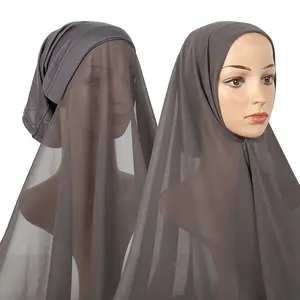 Hijab With Inner Cap Underscarf Plain Instant Chiffon Hijab With Inner Jersey Bonnet Headscarf Shawl Scarf