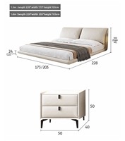 Lit flottant inclinable minimaliste italien Style crème moderne Petite oreille d'éléphant Suspendu Ensembles de chambre à coucher en cuir Nappa Chambre à coucher