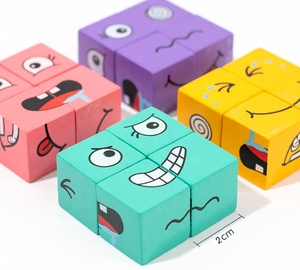 Cube d'expressions faciales en bois pour enfants, jeu de bureau amusant parent-enfant, jouet éducatif précoce pour développer l'intelligence - Product Image 2