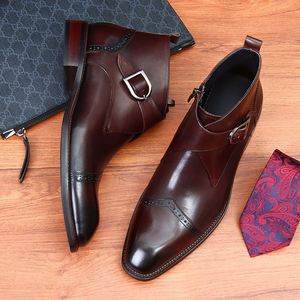 Winter Autumn Summer Custom-Made British-Style Men's Waterproof Height Increasing Chelsea Ankle <b>Boots</b> with Belt Buckle - Product Image 3