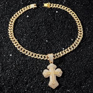 สร้อยคอจี้รูปกางเขนชุบทองคำขาว ดีไซน์ใหม่ยอดนิยมปี 2026 สไตล์ฮิปฮอป ปรับแต่งได้ สร้อยคอโลหะผสมสำหรับผู้ชาย ขายส่งเครื่องประดับ - Product Image 4