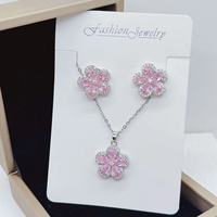 Mode 8 Style Cuivre Fleurs Couleur Zircon De Luxe Brillant Boucles D'oreilles Collier 3 Pièce Costumes Bijoux