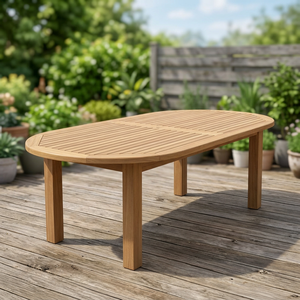 Table de salle à manger ovale moderne pour jardin et patio, en bois massif durable, pliable, en teck, pour la plage, la cuisine, l'hôtel - Product Image 3