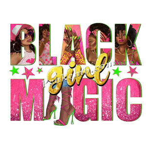 卸売印刷DTFブラックガールマジック熱伝達デザイン女性用ピンクTシャツ - Product Image 1