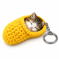 Porte-clés en peluche chat endormi, mignon, personnalisé, type animal en peluche, jouets, poupées chaton en forme de pantoufle tricotée, breloques pour sac à dos pour les amoureux des chats