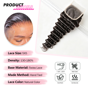 Closure en dentelle HD 4x4 Deep Wave, 100% cheveux humains bruts, 12-18 pouces, dentelle suisse, sans perte ni emmêlement, peut être teint et décoloré, noir naturel - Product Image 2