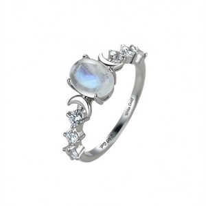 Anillo romántico de piedra lunar con baño de oro blanco y detalles de diamantes redondos para joyería de compromiso para mujer Q899 - Product Image 1