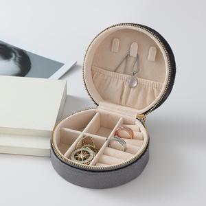 Small round Travel <b>Jewellery</b> <b>Boxes</b> with Custom Logo Velvet Storage Case <b>for</b> Necklace Ring Organizer <b>for</b> <b>Women</b> - Product Image 6