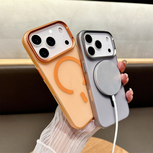 Funda translúcida mate para teléfono móvil con cargador inalámbrico para iPhone 16, 15, 14 Pro, funda de lujo naranja para iPhone 17 Pro Max - Product Image 3