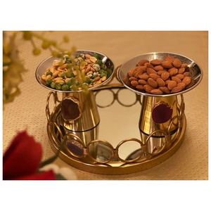 Juego de Tazones de Lujo para Servir Aperitivos con Bandeja de Metal, Juego Decorativo para Servir Frutos Secos para el Hogar y la Mesa - Product Image 1