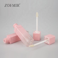 Tubes de gloss à lèvres rose dégradé de 10 ml, flacons carrés vides pour gloss à lèvres, contenants personnalisés pour rouge à lèvres liquide avec pinceau en forme de cœur pour femmes