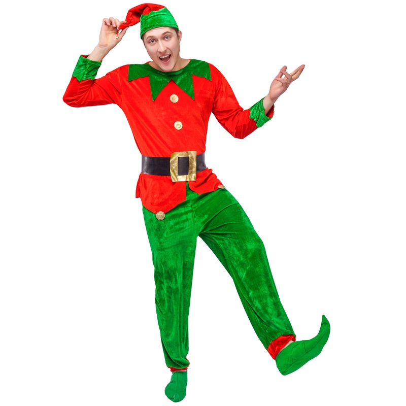 Adult Christmas classical Elf Fancy Costume Stage Party Role Play Classic Elf Costume For Men