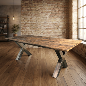 Industrial Vintage Indian Iron Metal X Design <b>Legs</b> Solid Wood <b>Folding</b> Dining <b>Table</b> Farmhouse Hotel Apartment Home Furniture - Product Image 2