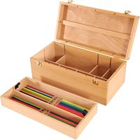 Grande boîte de rangement pour matériel artistique, boîte à outils en bois de hêtre massif à double couche pour fournitures artistiques, boîte à outils en bois