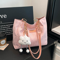 Sac fourre-tout en tissu PU pour femme, imprimé étoiles, grande capacité, sac à bandoulière avec breloque en peluche optionnelle, idéal pour les trajets quotidiens, vente en gros