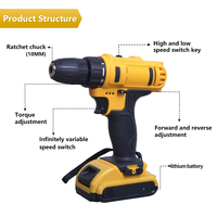 Ensemble de perceuse sans fil 21V, Taladro Inalambrico, kit de perceuse électrique puissante, ensemble d'outils électriques portables pour la réparation et le bricolage à domicile