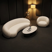 Canapé en chenille minimaliste courbé, mousse haute résilience 45D, structure en bois massif, petit canapé pour salon et réception de salon de beauté