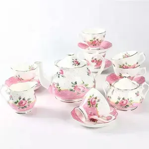 Royal Albert ชุดถ้วยน้ำชาและกาแฟ15ชิ้น,ถ้วยเซรามิกลายครามและจานรองถ้วยชาสไตล์จีน Royal Albert