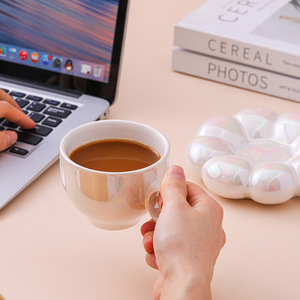 Ly cà phê gốm hình hoa hướng dương, ly <span class=keywords><strong>latte</strong></span> độc đáo, ly văn phòng dễ thương, bộ ly trà và đĩa 6.7 <span class=keywords><strong>oz</strong></span> 200ml - Product Image 3