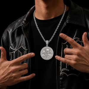 Collier Hip Hop pour Homme, Pendentif en forme de pièce de <span class=keywords><strong>50</strong></span> Peso Mexicain, motif Ange de la Liberté, entièrement micro-pavé de zircon, bijoux bling-bling, vente en gros - Product Image 3