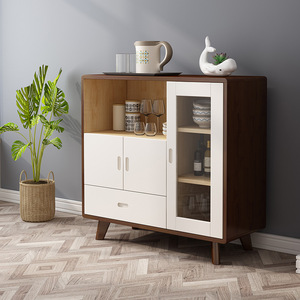 Buffet en bois massif de style nordique, armoire pour micro-ondes, 900 mm de hauteur, armoire de rangement multifonctionnelle pour la cuisine, design minimaliste moderne - Product Image 2