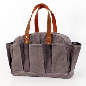 CHANGRONG Custom Vintage Waterproof Heavy Duty Waxed Canvas Garden <strong>Tool</strong> <strong>Tote</strong> <strong>Bag</strong> with Leather Straps - Product Image 3