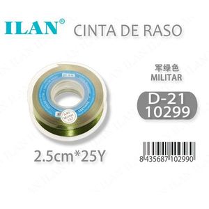 ริบบิ้นผ้าซาตินอิลัน 2.5 ซม. 25 หลา สีเขียวทหาร D-21 - Product Image 1