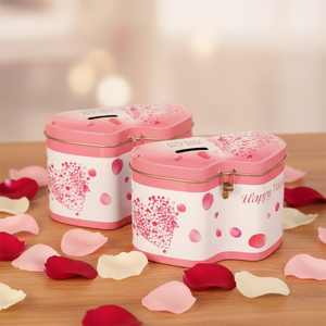 Double Heart Shaped Metal <strong>Tin</strong> Box Pink <strong>Rose</strong> Petal Printed Candy <strong>Chocolate</strong> Storage <strong>Tin</strong> with Lock Gift Packaging Coin Bank <strong>Tin</strong> Can - Product Image 1