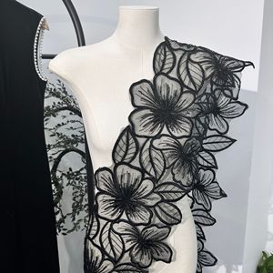 Ruban de dentelle florale brodée de perles noires de luxe pour Abaya et Hijab, accessoires de vêtements musulmans - Product Image 1