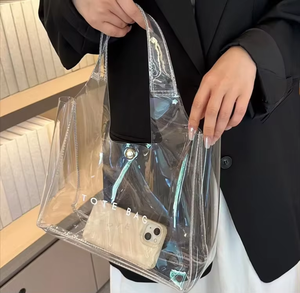 Sac fourre-tout en PVC transparent personnalisé avec logo, petit, mini, pour voyage, plage, cadeau, blanc, violet, rose - Product Image 4