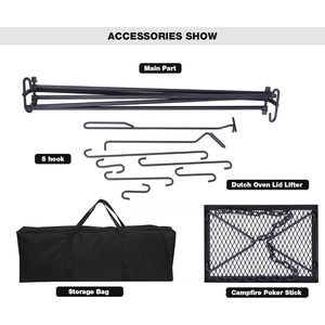 Premium pieghevole falò da cucina a 6 ganci portatile da forno olandese supporto per griglia a fuoco a altalena Grill Grill per campeggio all'aperto - Product Image 6