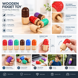 Jouet Kendama en bois à finition craquelée, personnalisé, avec sensation agréable au toucher, jeu de balle interactif pour l'entraînement et l'équilibre - Product Image 6