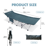 Lit de camp pliable KingGear moderne pour le camping en plein air, en métal, pour une personne, avec tissu Oxford 1200D, lit pliant portable